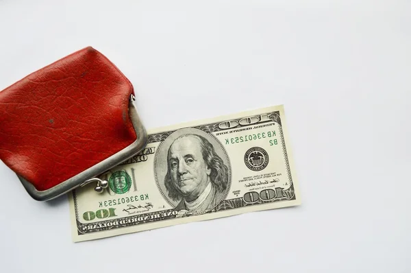 Red leather wallet with dollars — Stock Photo, Image