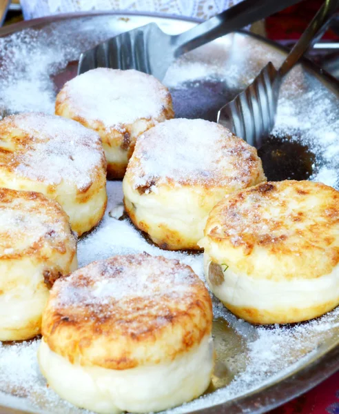 Panquecas de queijo no café da manhã — Fotografia de Stock