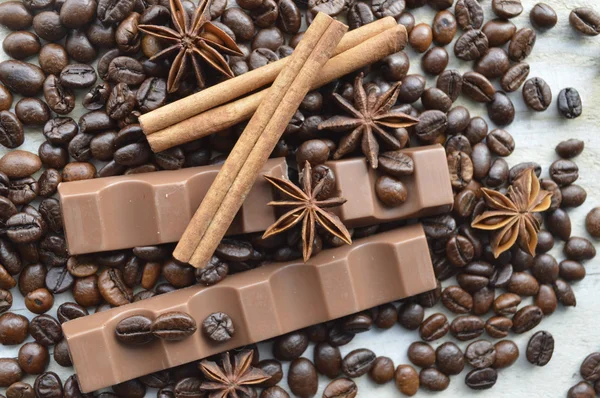 Chocolade, koffie, kaneel, hazelnoten, steranijs — Stockfoto