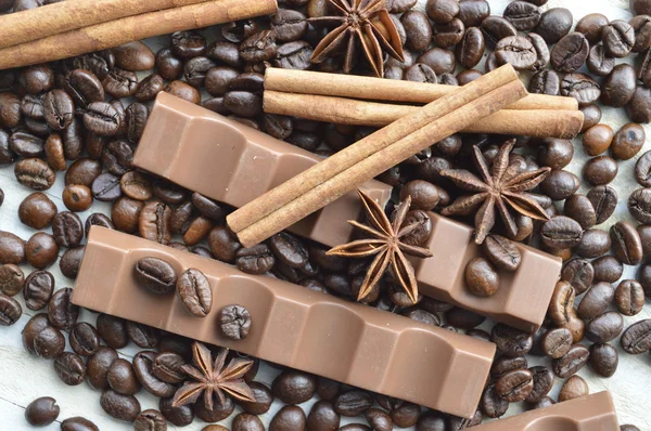 Cioccolato, caffè, cannella, nocciola, anice stellato — Foto Stock