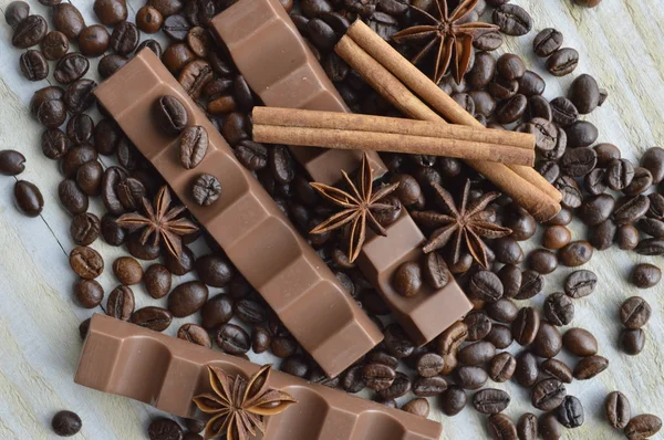 Chocolade, koffie, kaneel, hazelnoten, steranijs — Stockfoto