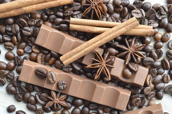 Chocolade, koffie, kaneel, hazelnoten, steranijs — Stockfoto
