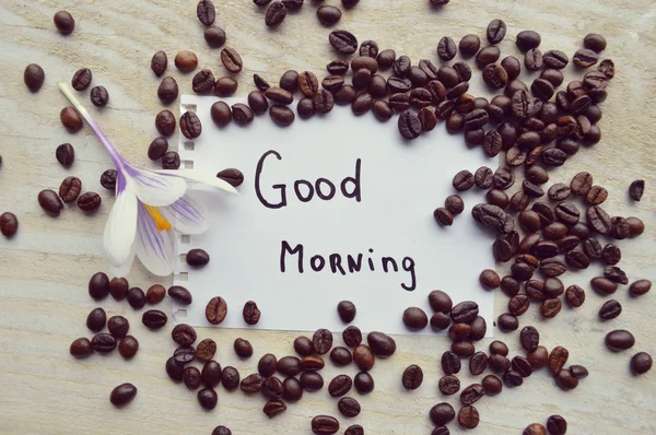 Bonjour signe avec grains de café — Photo