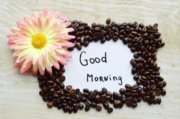 Bom dia sinal com grãos de café — Fotografia de Stock