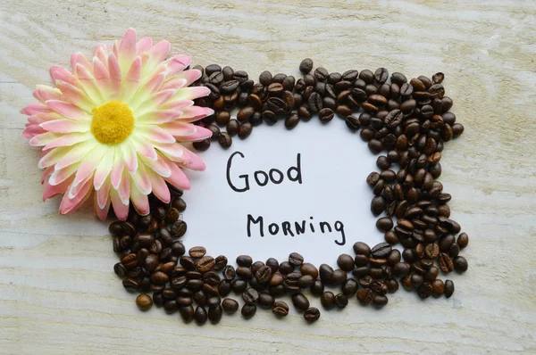 Bom dia sinal com grãos de café — Fotografia de Stock