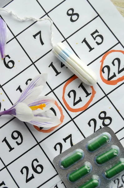 Women hygiene protection and menstruation calendar — Stock Photo, Image