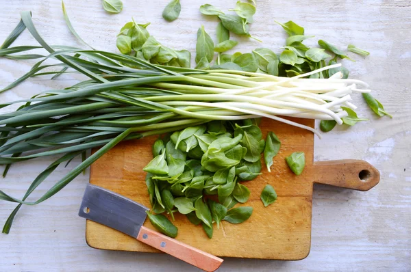 Spinat und junger grüner Knoblauch — Stockfoto