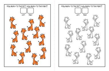 How Many To The Left, How Many To The Right Counting Activity Sheets For Kids clipart