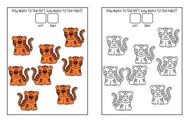 Çocuklar için kaç tane sola, kaç tane sağa doğru aktivite sayfası sayılıyor?