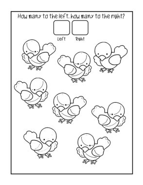 Çocuklar için kaç tane sola, kaç tane sağa doğru aktivite sayfası sayılıyor?