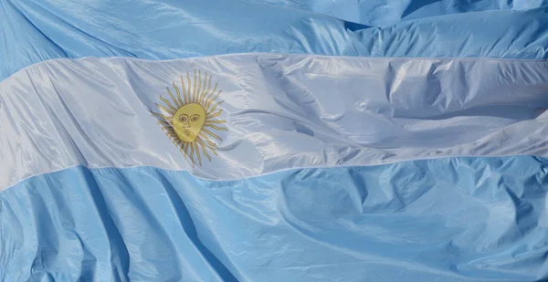 Σημαία Αργεντινής Γαλάζιο Και Λευκό Ύφασμα Πλήρες Φόντο — Φωτογραφία Αρχείου