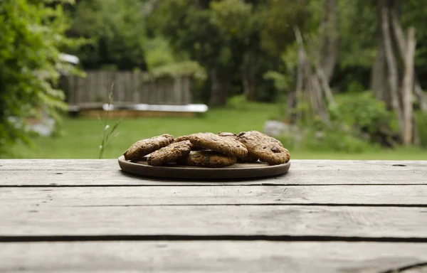 Biscoitos Caseiros Saborosos Aveia Com Rasins Damascos Secos Frutas Data — Fotografia de Stock