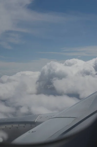 View Airplane Window Intense Clouds Commercial Vacation Flight — Stock Photo, Image