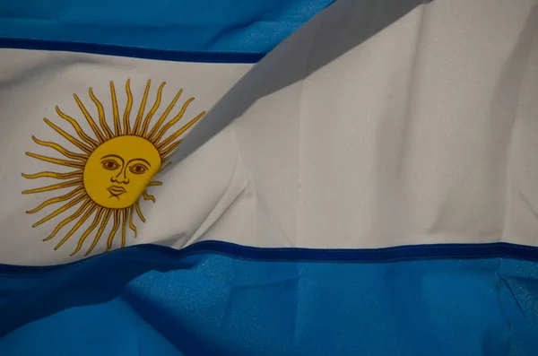 Fondo Bandera Tela Argentina Textura Azul Claro Blanco Con Sol —  Fotos de Stock