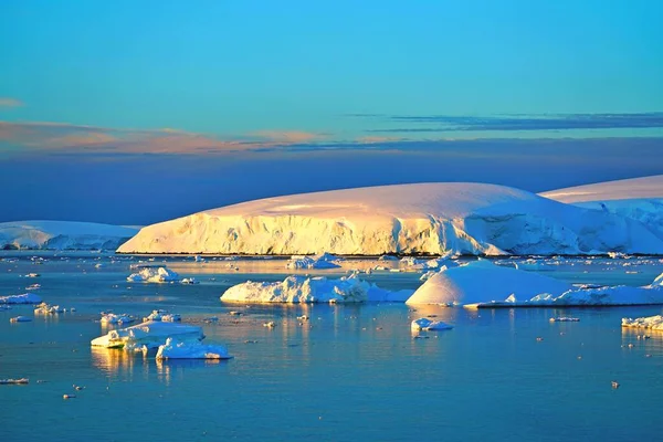 Blue Sky Blue Sea Golden Iceberg Landscapes Antarctica Summer Morning — Stock Photo, Image