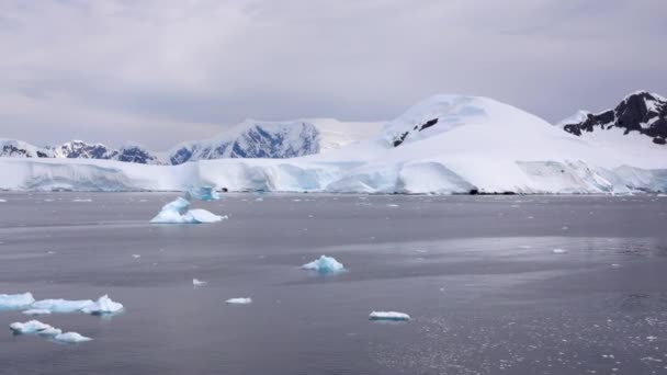 Ozean Gibt Viele Eisschollen Unterschiedlicher Größe Hinter Dem Meer Liegt — Stockvideo