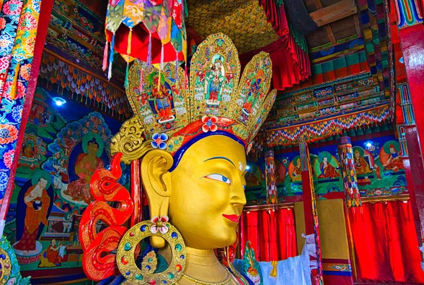 Tikse Tiksey Gompa Thiksay Thiksey Monastery Sacred Statue Buddha Landscape — Foto Stock