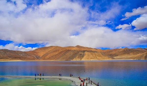 Pangong Tso Lub Pangong Lake Jest Słonowodnym Jeziorem Bagnami Mokradłami — Zdjęcie stockowe