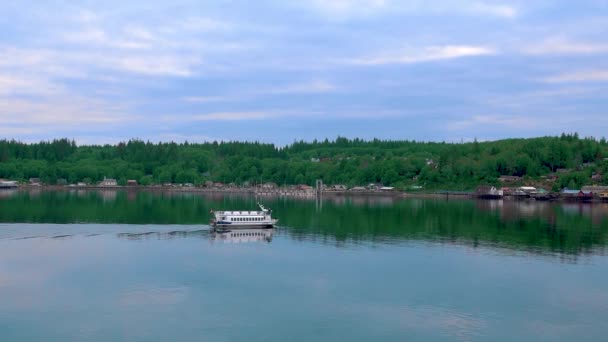 Fergen Seiler Sjøen Kløften Cruiseskipet Seiler Gjennom Canadas Fjorder Med – stockvideo