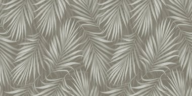 Bej arka planda parlak palmiye yaprakları olan tropik, egzotik, pürüzsüz bir desen. El yapımı klasik çizim ve doku. Yapım duvar kağıtları, ambalaj kağıdı, kumaş, kumaş baskısı, mallar için iyidir..