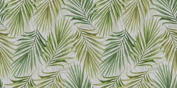 Tropical Exotic Seamless Pattern Green Mustard Color Palm Leaves Hand — Stock Photo, Image