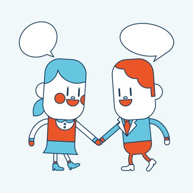 Karakter illüstrasyon tasarımı. Kız ve oğlan konuşuyor karikatür, eps