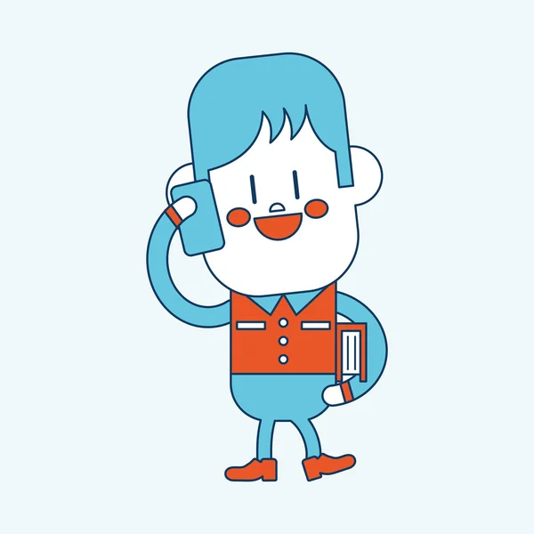 Characterdesign illustratie. Jongen met behulp van mobiele telefoon tekenfilm, eps — Stockvector