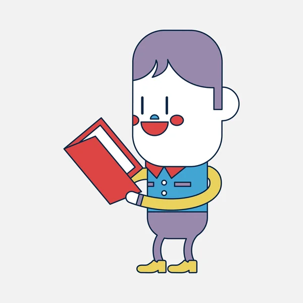 Characterdesign illustratie. Jongen lezen boek tekenfilm, eps — Stockvector