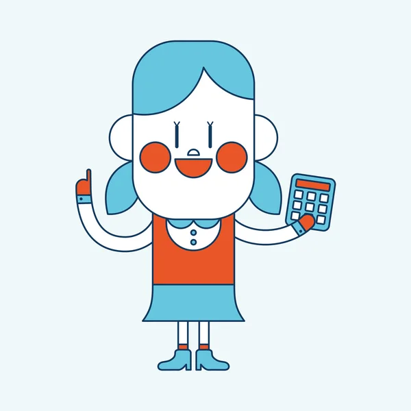 Diseño de ilustración de caracteres. Chica usando la calculadora de dibujos animados, eps — Vector de stock