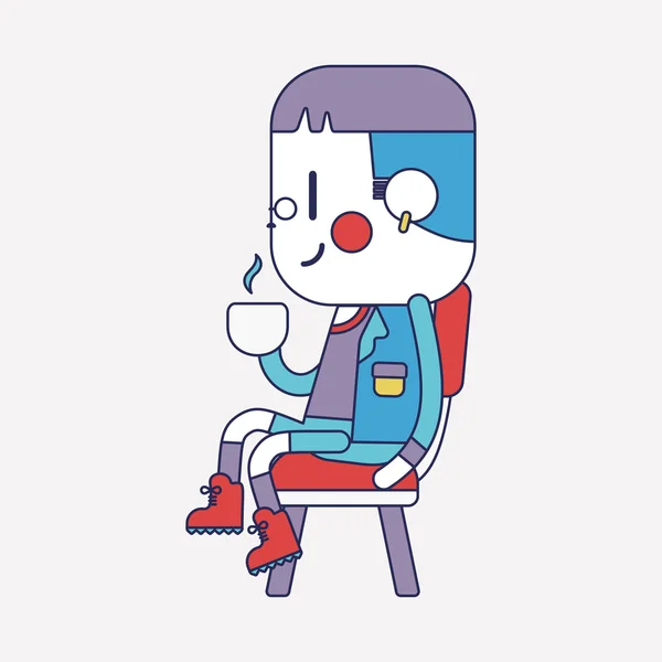 Characterdesign illustratie. Boy drinken koffie tekenfilm, eps — Stockvector