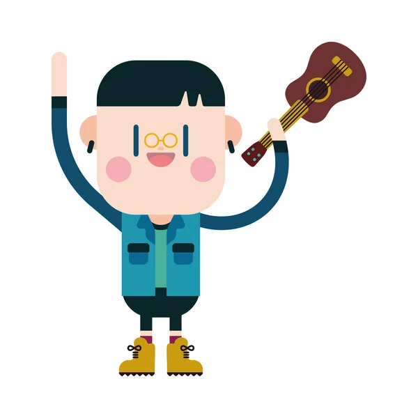 Characterdesign illustratie. Jongen spelen gitaar tekenfilm, eps — Stockvector