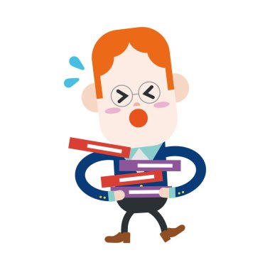 Karakter illüstrasyon tasarımı. İşadamı meşgul çizgi film, eps