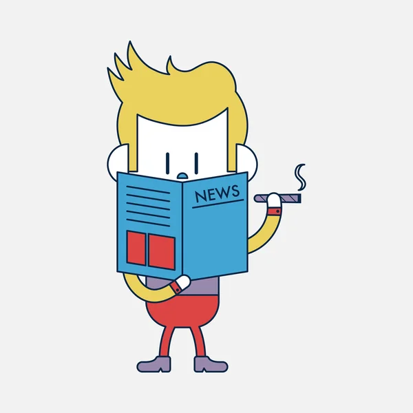 Characterdesign illustratie. Zakenman lezing nieuws en ro — Stockvector