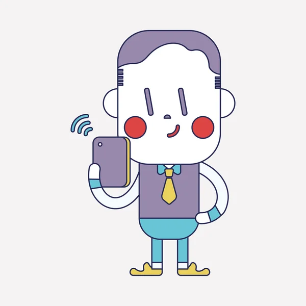 Characterdesign illustratie. Zakenman met behulp van mobiele telefoon kar — Stockvector