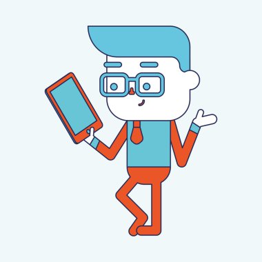 Karakter illüstrasyon tasarımı. Tablet bilgisayar kullanarak iş adamı