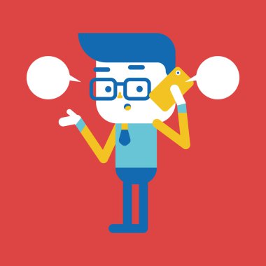 Karakter illüstrasyon tasarımı. Cep telefonu sepeti kullanarak iş adamı