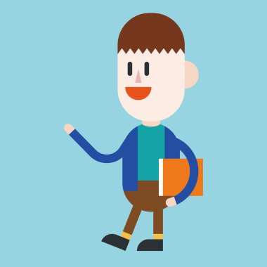 Karakter illüstrasyon tasarımı. İşadamı kitap karikatür okuma,