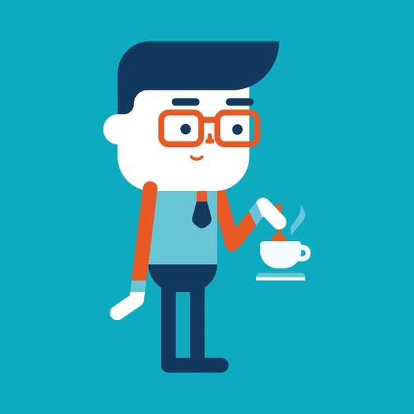 Characterdesign illustratie. Zakenman drinken koffie carto — Stockvector