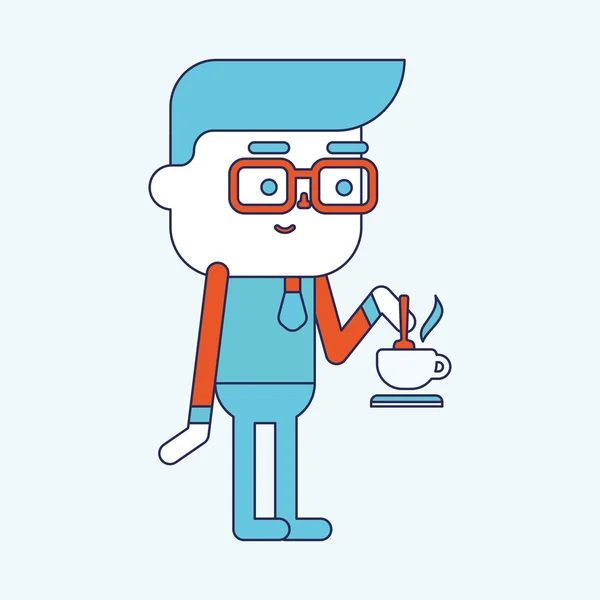 Characterdesign illustratie. Zakenman drinken koffie carto — Stockvector