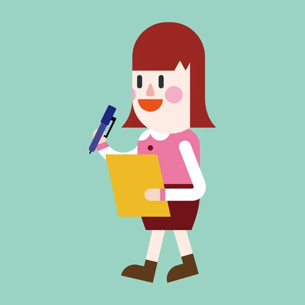 Character illustration design. Businesswoman writing cartoon — Stock Vector