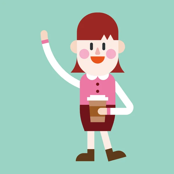 Characterdesign illustratie. Zakenvrouw drinken koffie auto Rechtenvrije Stockvectors