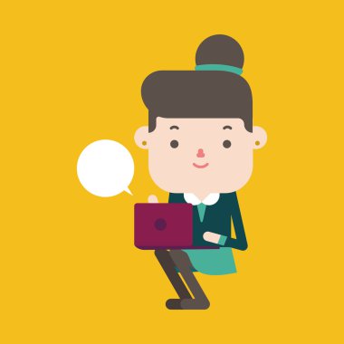 Karakter illüstrasyon tasarımı. Bilgisayar sepeti kullanarak iş kadını