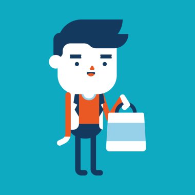 Karakter illüstrasyon tasarımı. İşadamı alışveriş çizgi film