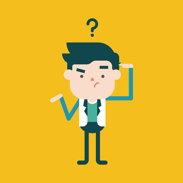 Character illustration design. Businessman having question carto