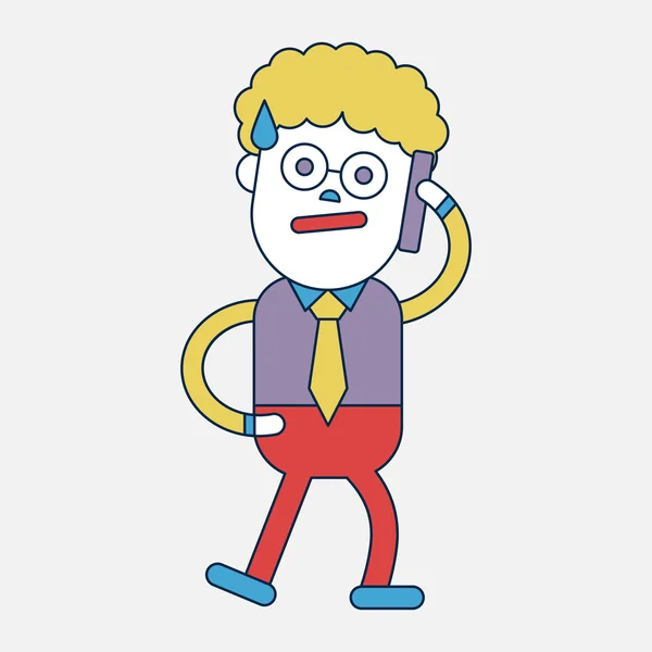 Characterdesign illustratie. Zakenman met behulp van mobiele telefoon kar — Stockvector