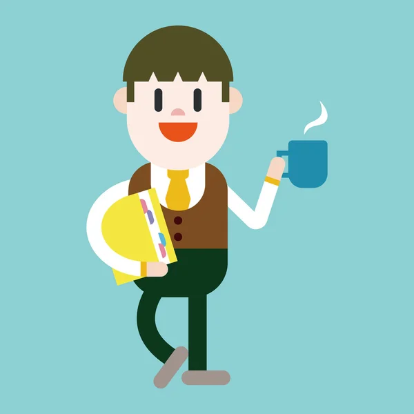 Characterdesign illustratie. Zakenman drinken koffie carto — Stockvector