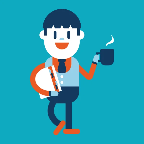 Character illustration design. Businessman drinking coffee carto — Stock Vector