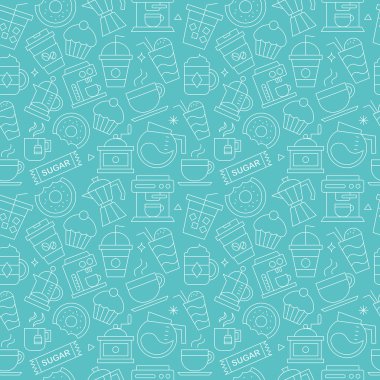 Kahve çizgi simge desen seti