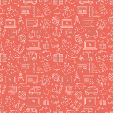 Okul çizgi simge desen seti