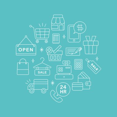 Alışveriş satır simge daire seti